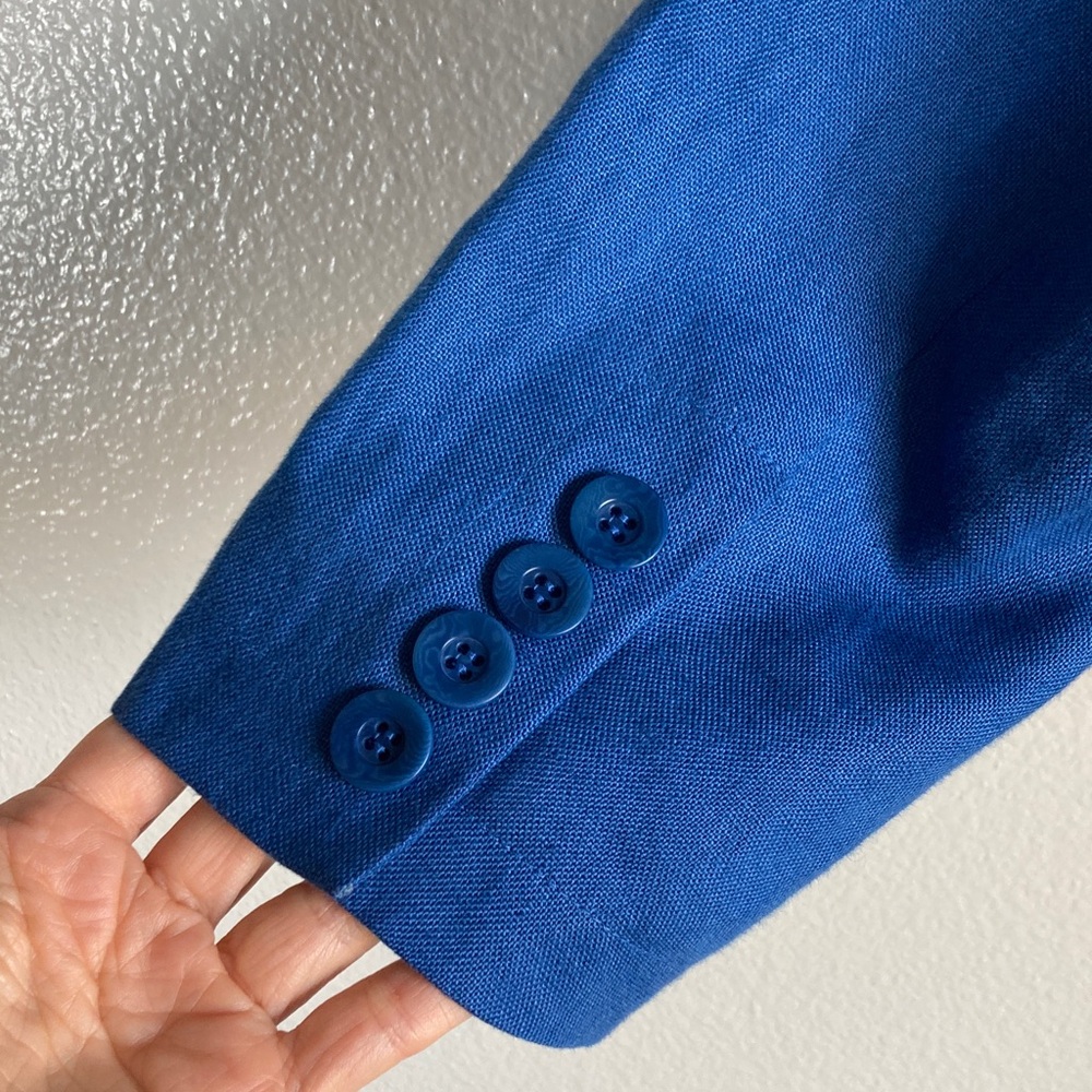 Vintage 90s Talbots Petites Royal Blue Irish Linen Blazer Preppy Jacket sz 12P - Picture 8 of 12